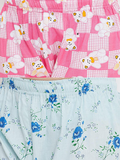 Kydzi Pink & Blue Printed Rayon Nightsuit (Pack of 2)