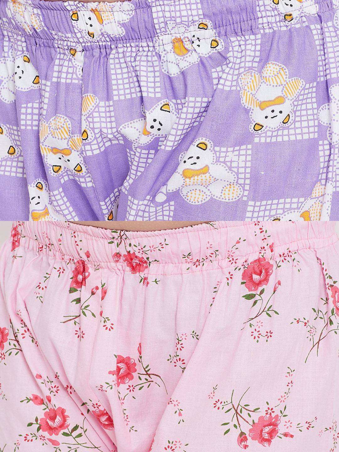 Kydzi Purple & Pink Printed Rayon Nightsuit (Pack of 2)
