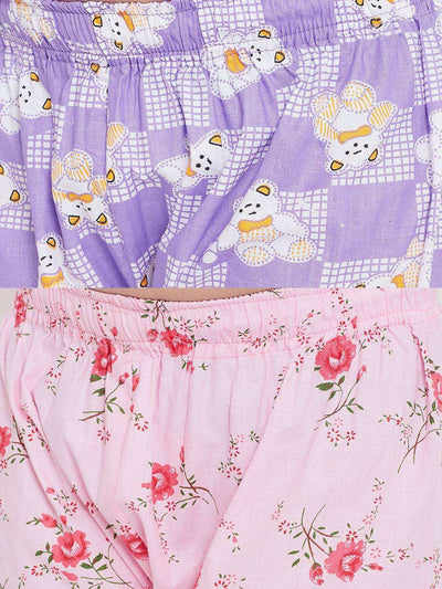 Kydzi Purple & Pink Printed Rayon Nightsuit (Pack of 2)
