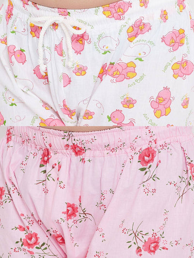 Kydzi White & Pink Printed Rayon Nightsuit (Pack of 2)