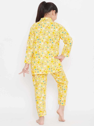 Kydzi Pink & Yellow Printed Rayon Nightsuit (Pack of 2)