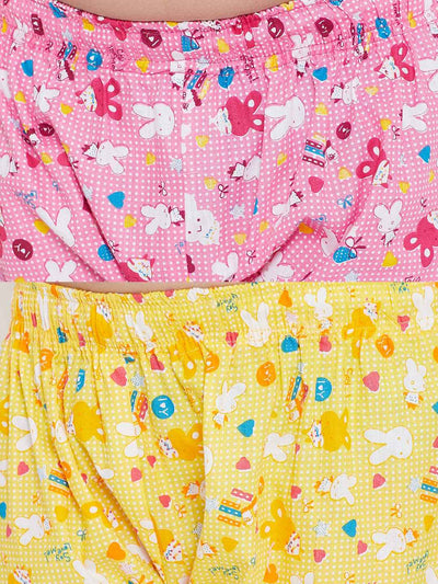 Kydzi Pink & Yellow Printed Rayon Nightsuit (Pack of 2)