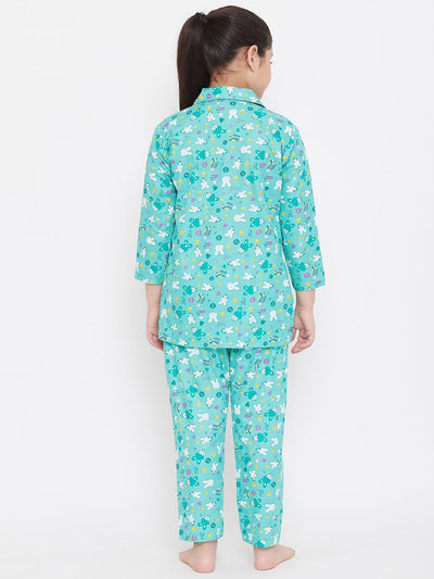 Kydzi Pink & Turquoise Printed Rayon Nightsuit (Pack of 2)