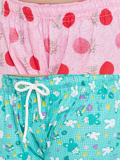 Kydzi Pink & Turquoise Printed Rayon Nightsuit (Pack of 2)