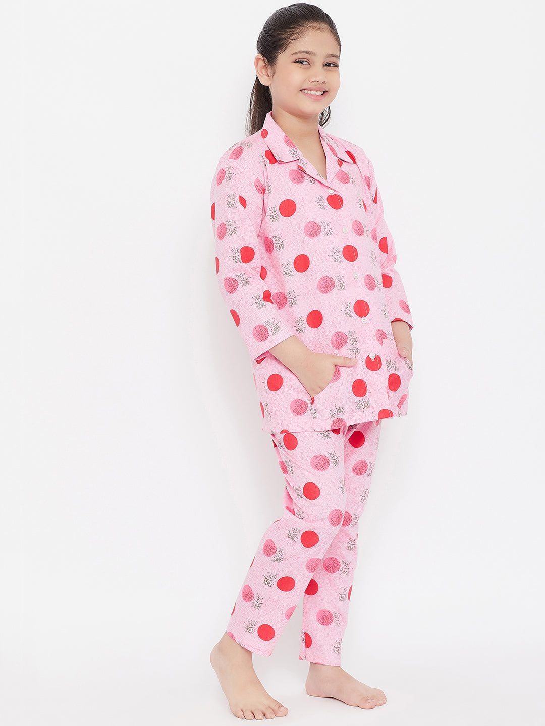 Pink and yellow printed rayon nightsuit pack of two featuring a comfortable fit.