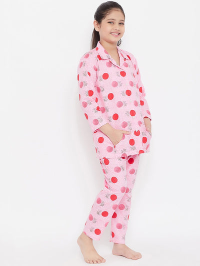 Pink and yellow printed rayon nightsuit pack of two featuring a comfortable fit.