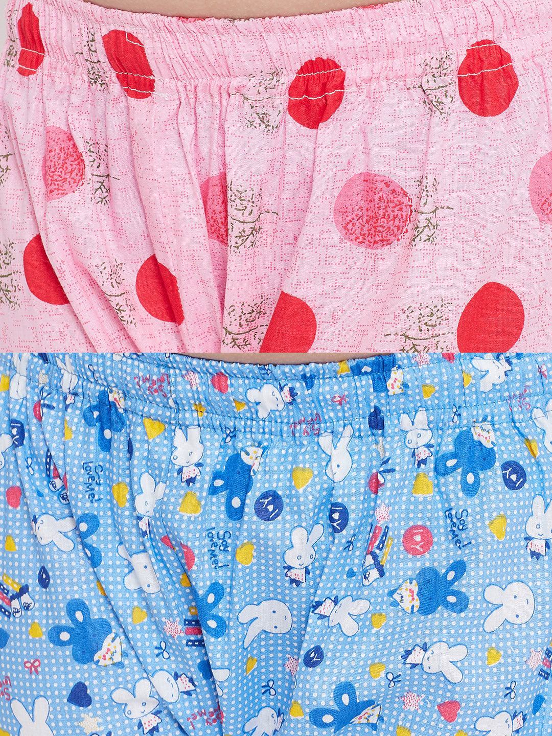 Kydzi Pink & Blue Printed Rayon Nightsuit (Pack of 2)