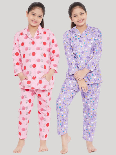 Kydzi Pink & Purple Printed Rayon Nightsuit (Pack of 2)
