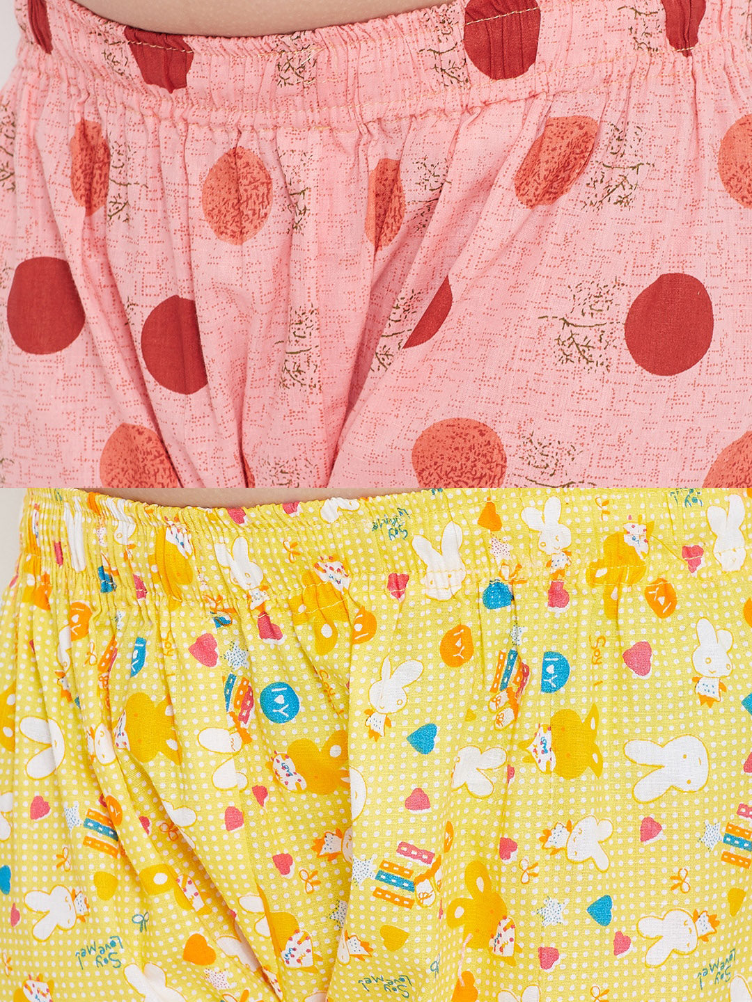 Kydzi Peach & Yellow Printed Rayon Nightsuit (Pack of 2)