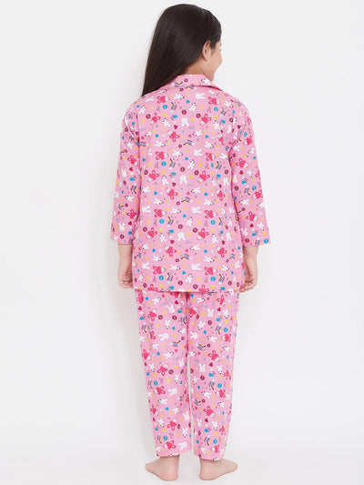 Kydzi Yellow & Pink Printed Rayon Nightsuit (Pack of 2)