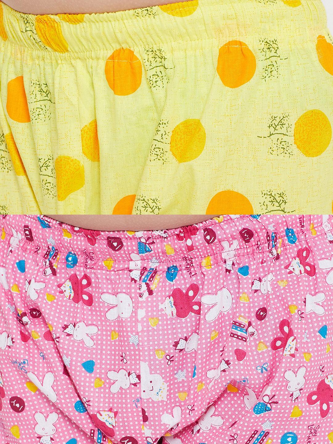 Kydzi Yellow & Pink Printed Rayon Nightsuit (Pack of 2)
