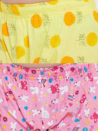 Kydzi Yellow & Pink Printed Rayon Nightsuit (Pack of 2)