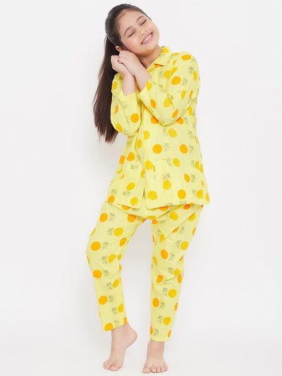 Yellow and purple printed rayon nightsuit pack of 2.