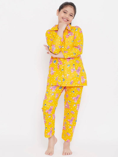Kydzi Mustard & Pink Printed Rayon Nightsuit (Pack of 2)