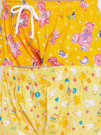 Kydzi Mustard & Pink Printed Rayon Nightsuit (Pack of 2)