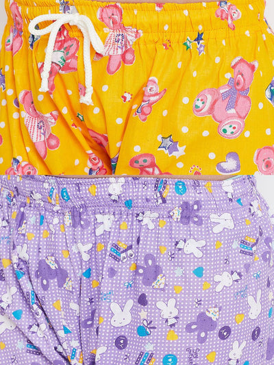 Kydzi Mustard & Purple Printed Rayon Nightsuit (Pack of 2)