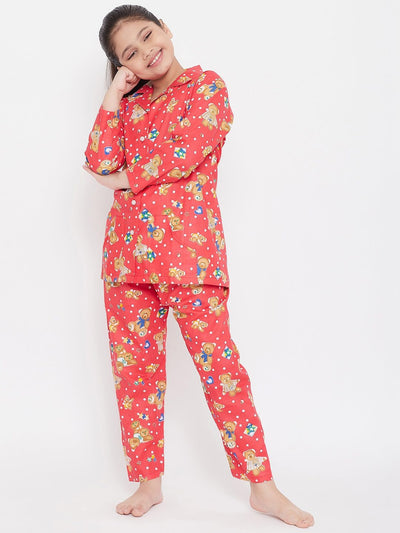 Kydzi Peach & Blue Printed Rayon Nightsuit (Pack of 2)