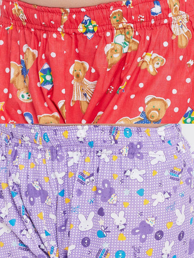 Kydzi Peach & Purple Printed Rayon Nightsuit (Pack of 2)