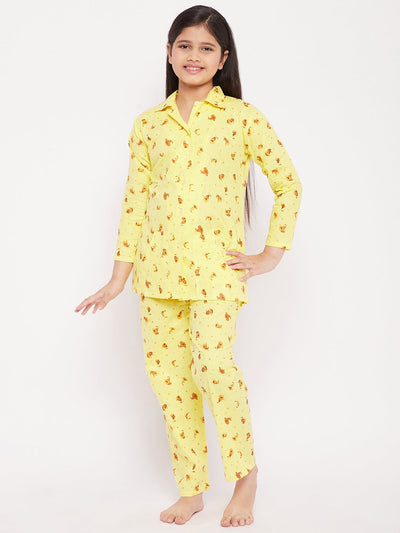 KYDZI Yellow Flower Print Cotton Nightsuit
