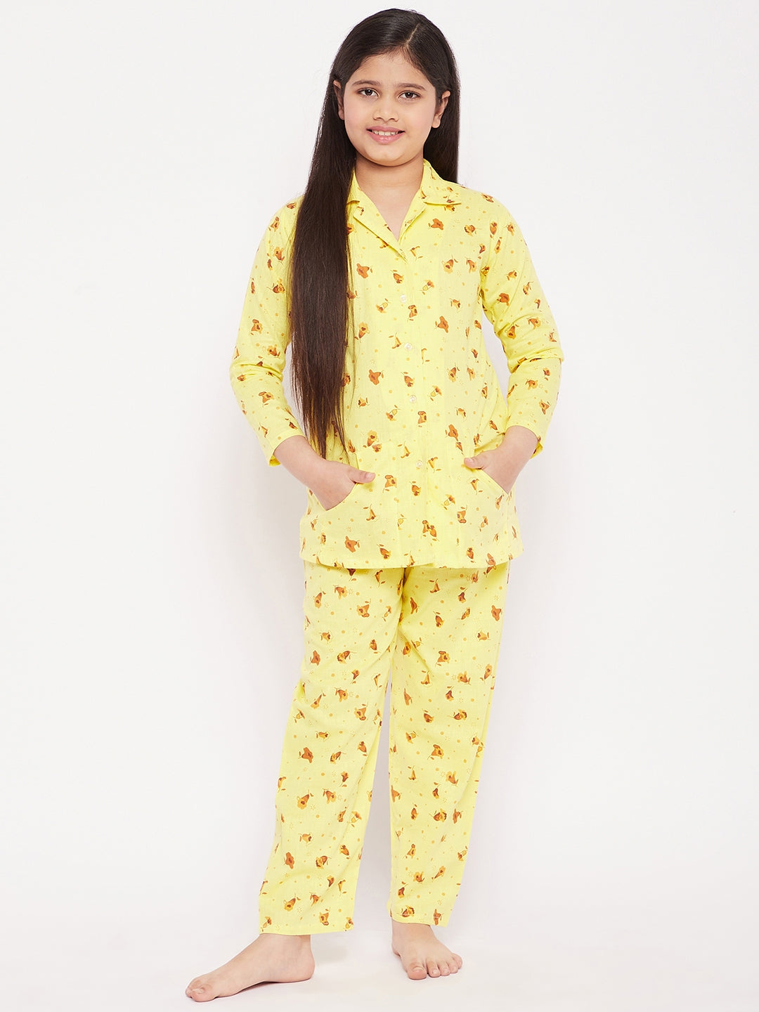 KYDZI Yellow Flower Print Cotton Nightsuit