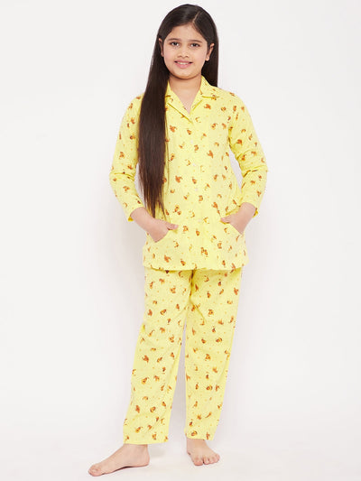 KYDZI Yellow Flower Print Cotton Nightsuit