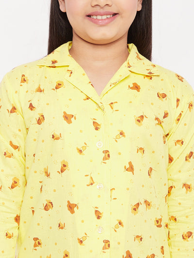 KYDZI Yellow Flower Print Cotton Nightsuit