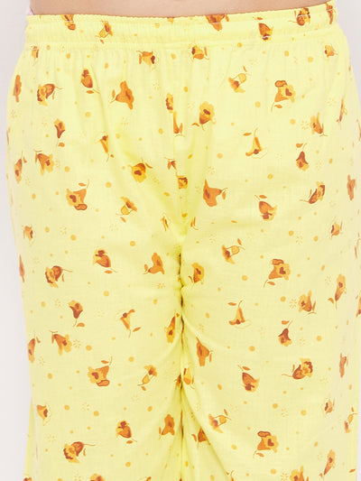 KYDZI Yellow Flower Print Cotton Nightsuit