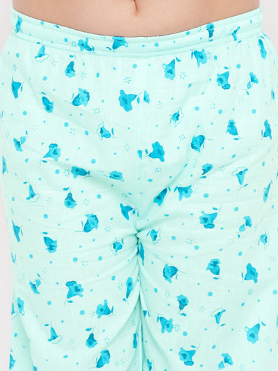 Sky blue flower print cotton nightsuit.