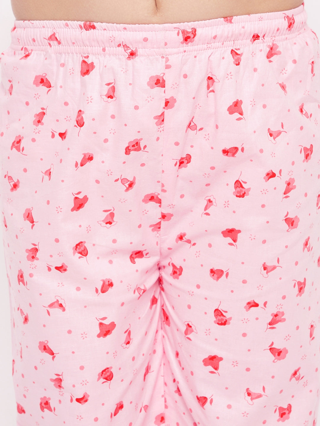 Pink flower print cotton nightsuit.