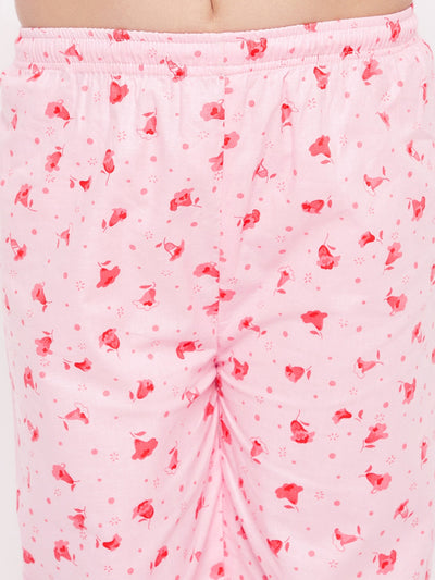 Pink flower print cotton nightsuit.
