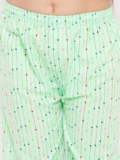 KYDZI Sea Green Printed Cotton Nightsuit