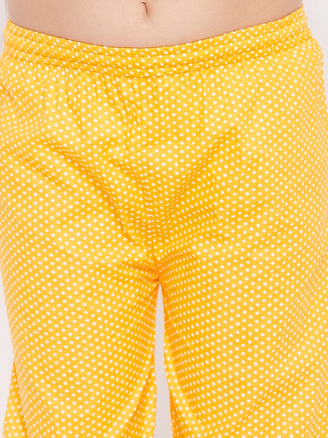Mustard Polka Dot Cotton Nightsuit pants close-up