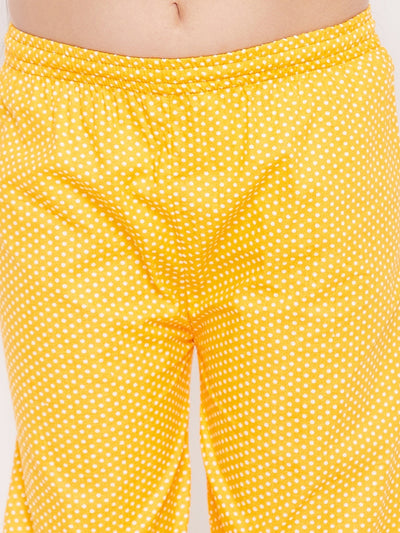 Mustard Polka Dot Cotton Nightsuit pants close-up