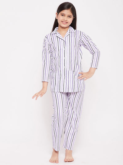 KYDZI Purple Striped Cotton Nightsuit