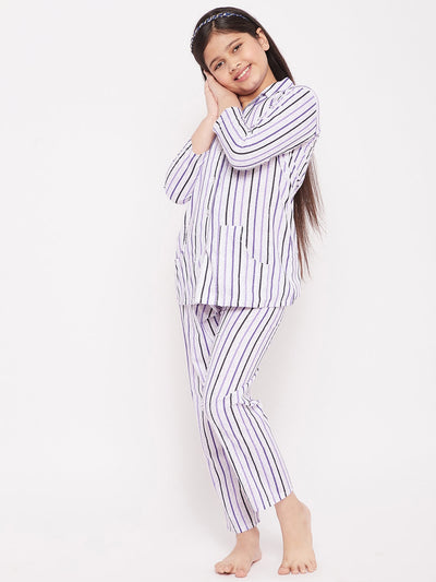 KYDZI Purple Striped Cotton Nightsuit