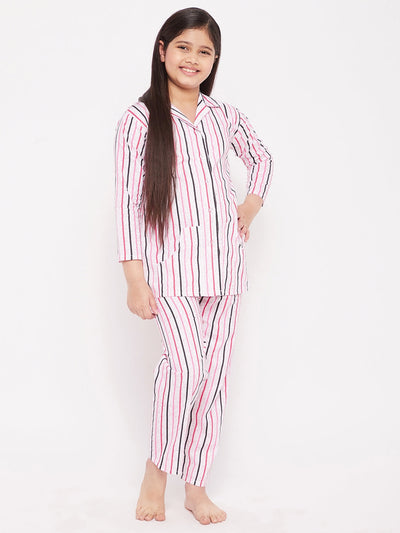 KYDZI Pink Striped Cotton Nightsuit
