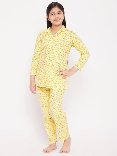 KYDZI Yellow Floral Print Cotton Nightsuit