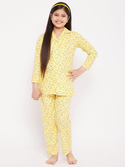 KYDZI Yellow Floral Print Cotton Nightsuit