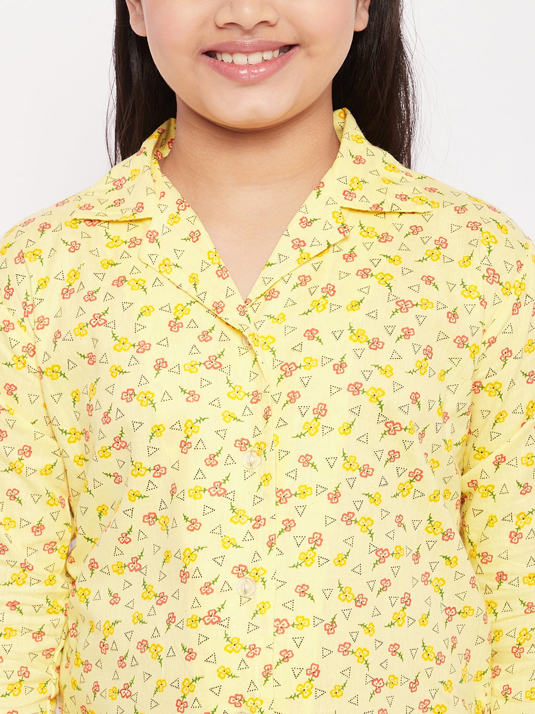 KYDZI Yellow Floral Print Cotton Nightsuit