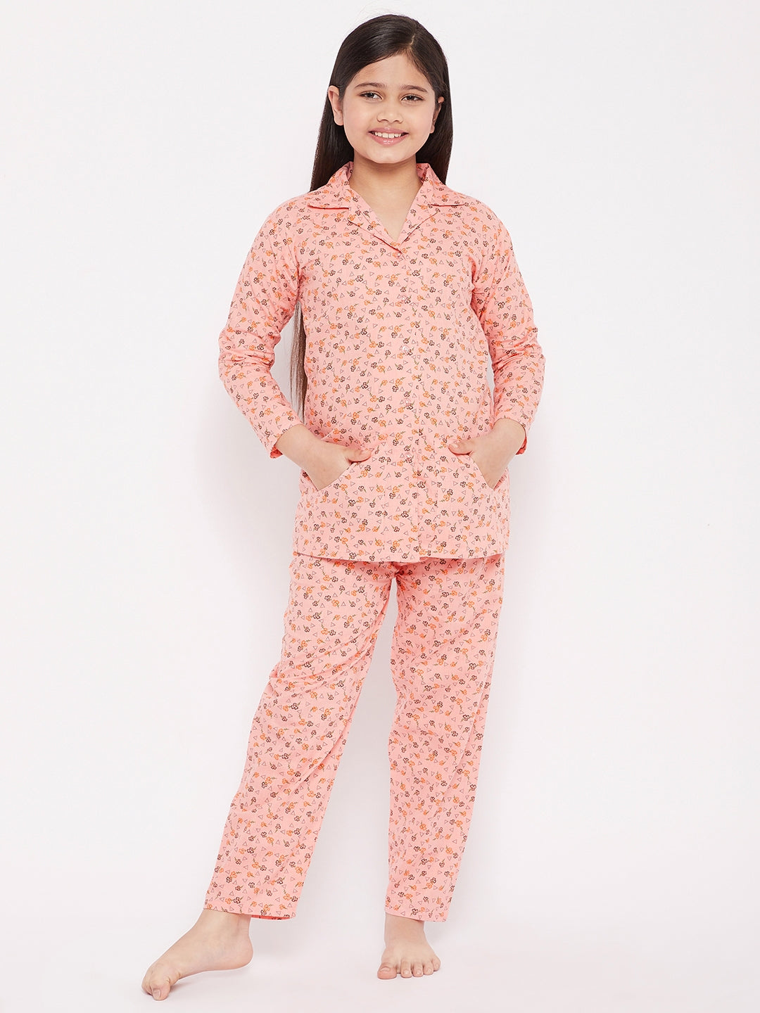 KYDZI Peach Floral Print Cotton Nightsuit