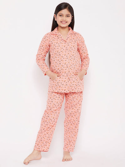 KYDZI Peach Floral Print Cotton Nightsuit