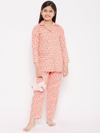 KYDZI Peach Floral Print Cotton Nightsuit