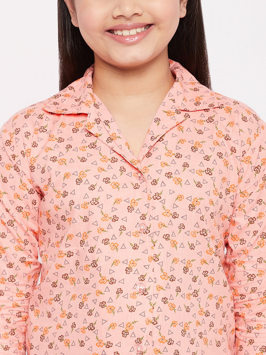 KYDZI Peach Floral Print Cotton Nightsuit