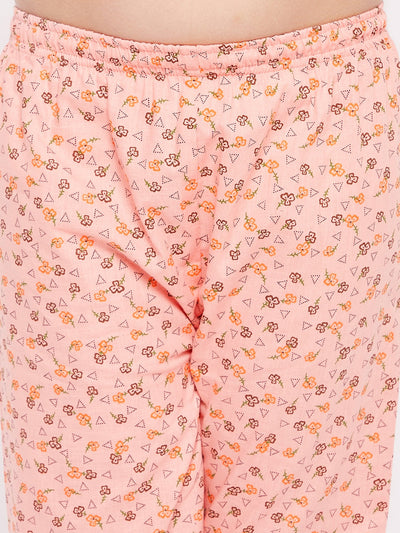 KYDZI Peach Floral Print Cotton Nightsuit