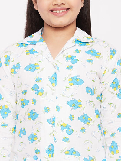 KYDZI Sky Blue Duck Print Cotton Nightsuit